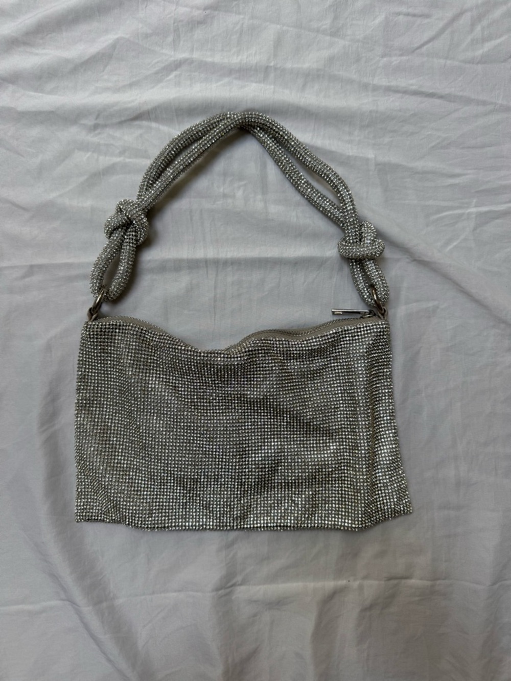Silver Crystal Mesh Shoulder Bag